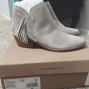 Lucky Brand suede fringe bootie
